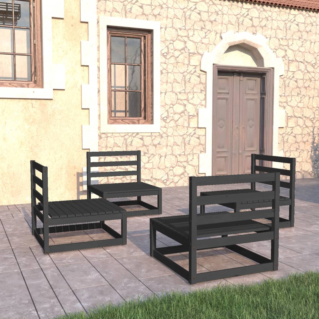 4-piece garden lounge set black solid pine