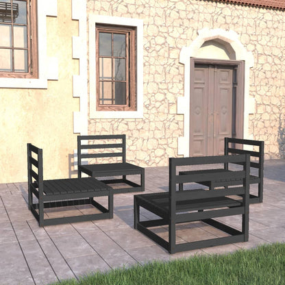4-piece garden lounge set black solid pine