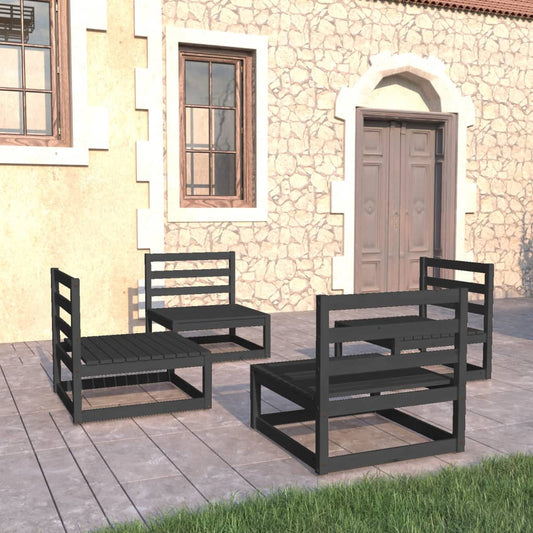 4-piece garden lounge set black solid pine