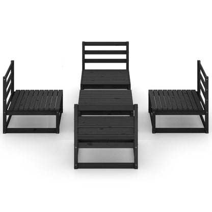 5-tlg. Garten-Lounge-Set Schwarz Massivholz Kiefer