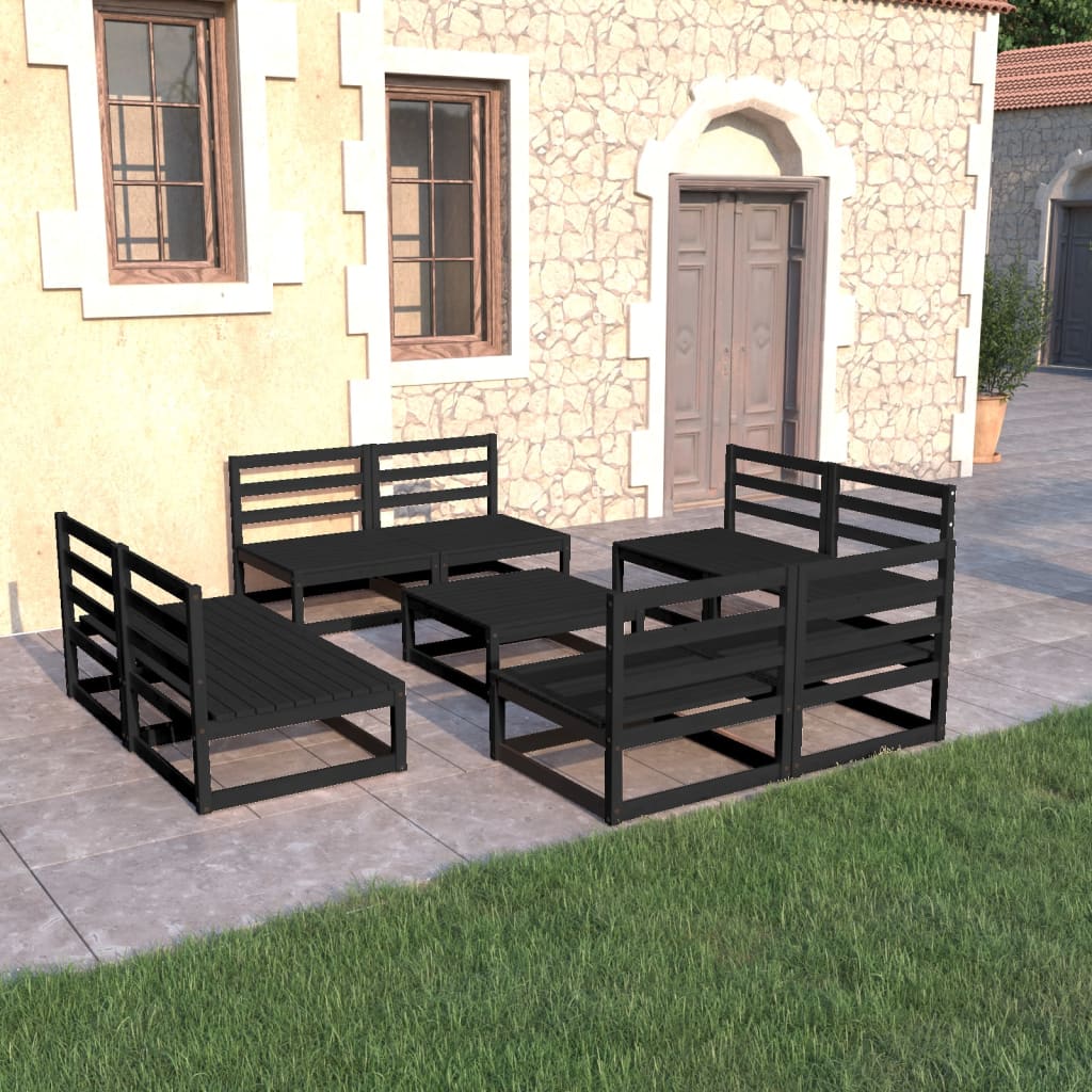 9-piece garden lounge set black solid pine