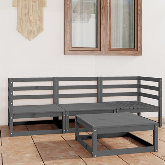 4-piece garden lounge set grey solid pine