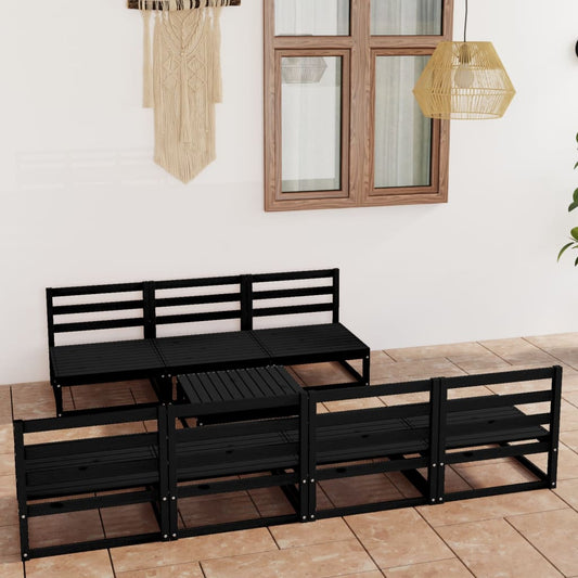 8-piece garden lounge set black solid pine