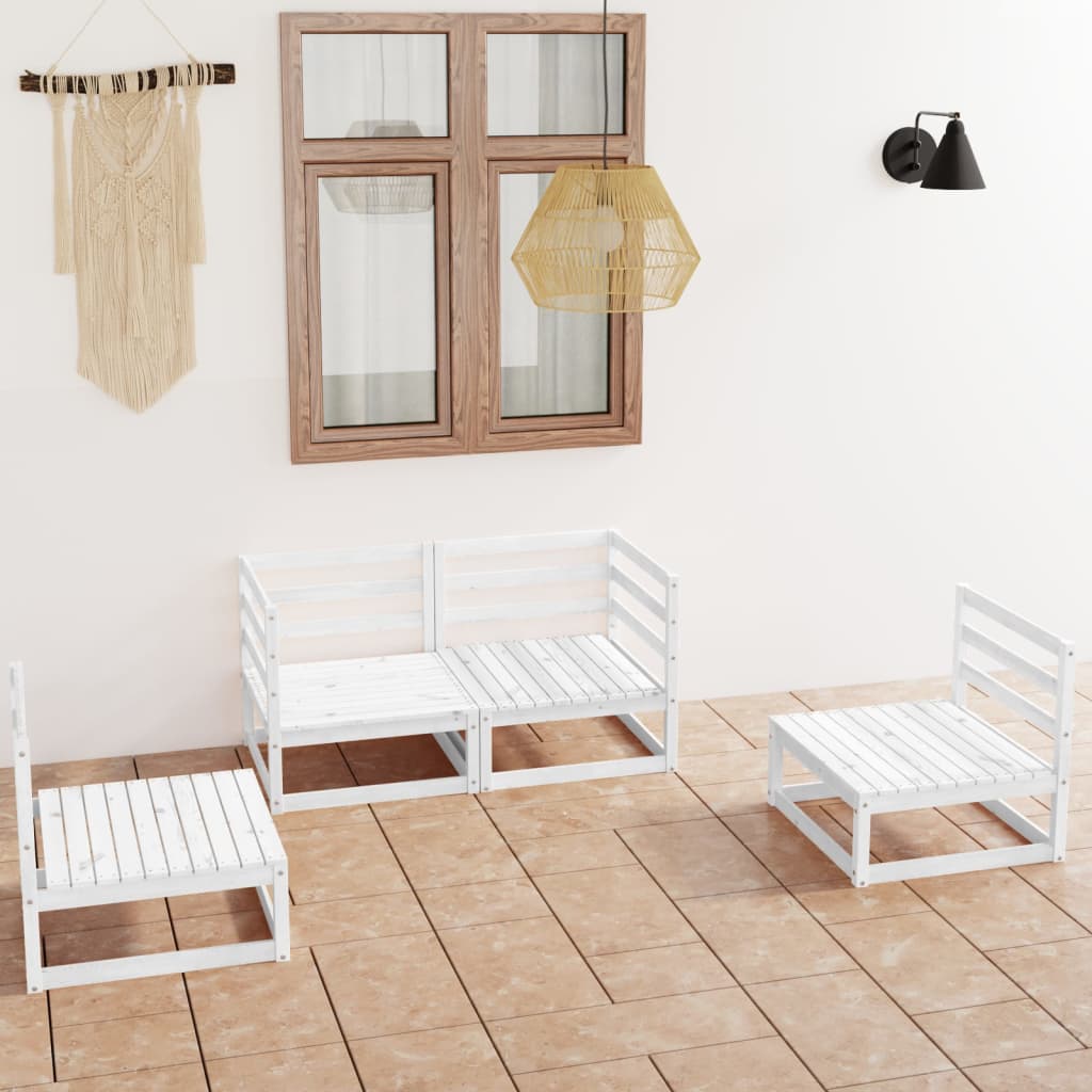 4-piece garden lounge set white solid pine