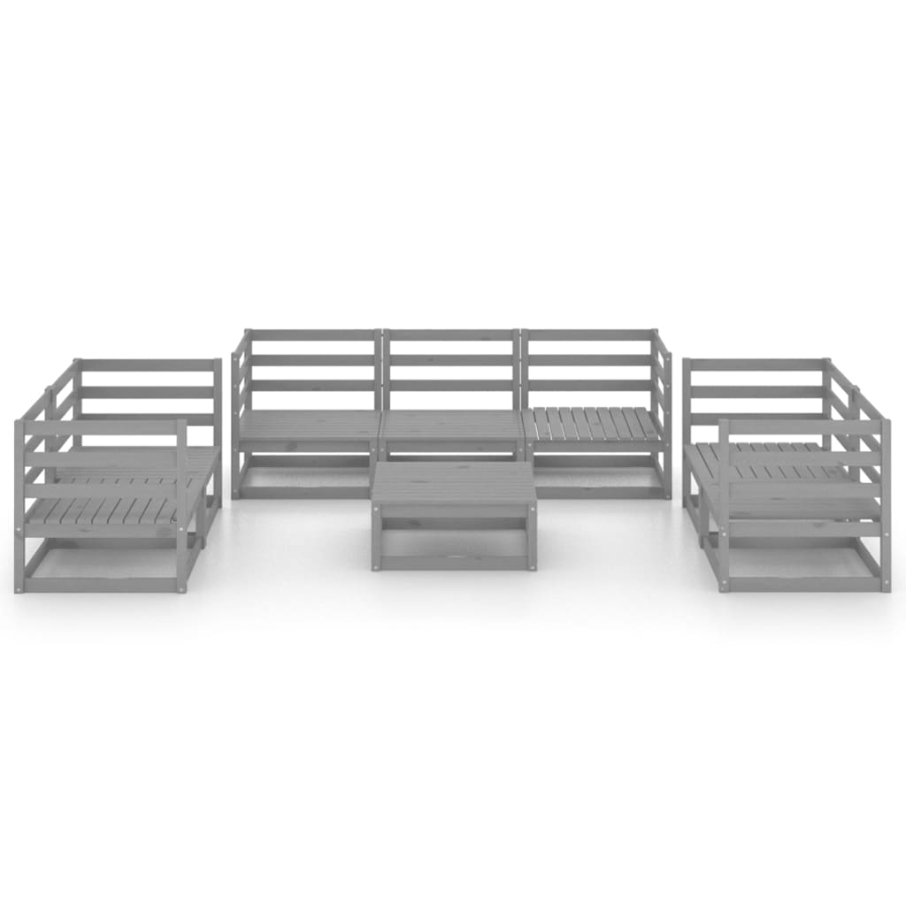 8 kom. Vrtna garnitura za sjedenje Siva puna borovina