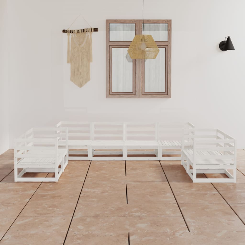 8-piece garden lounge set white solid pine