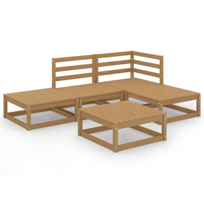 5-piece garden lounge set honey brown solid pine