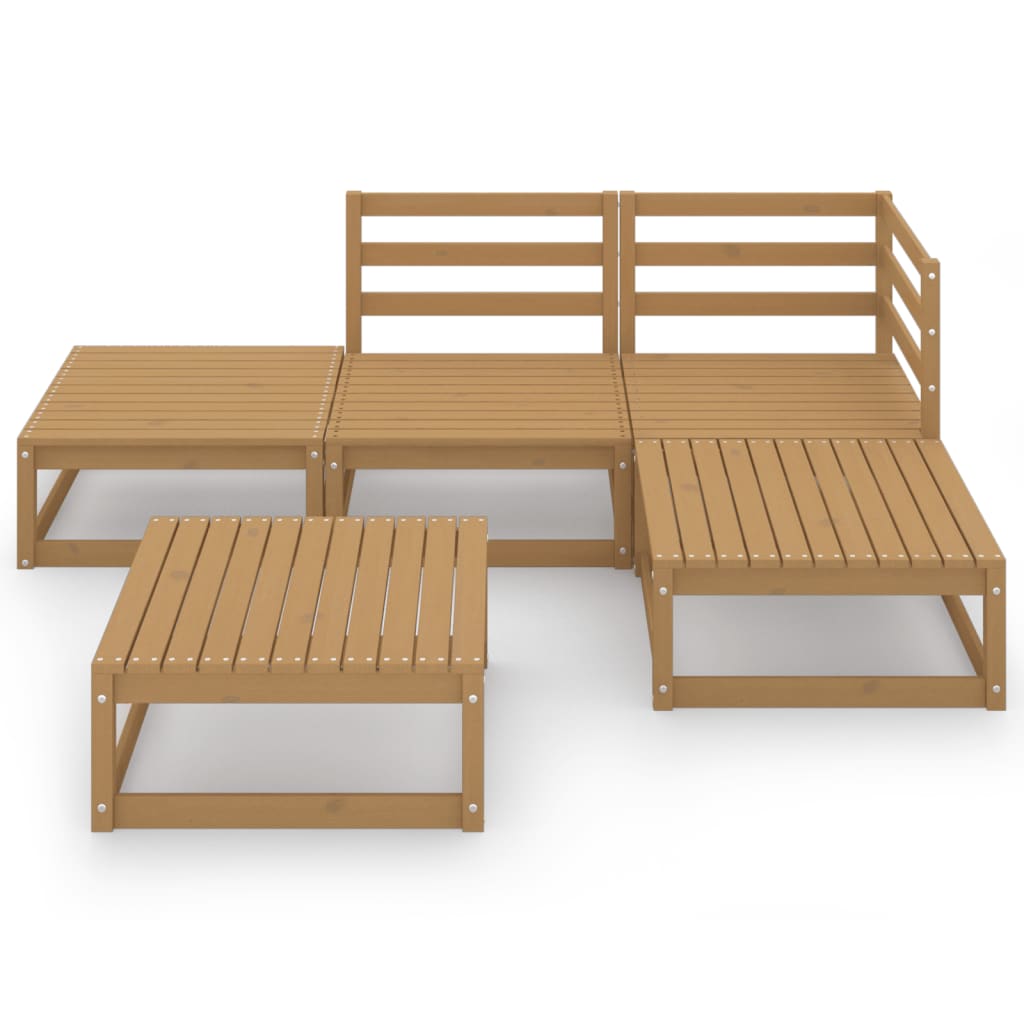 5-piece garden lounge set honey brown solid pine