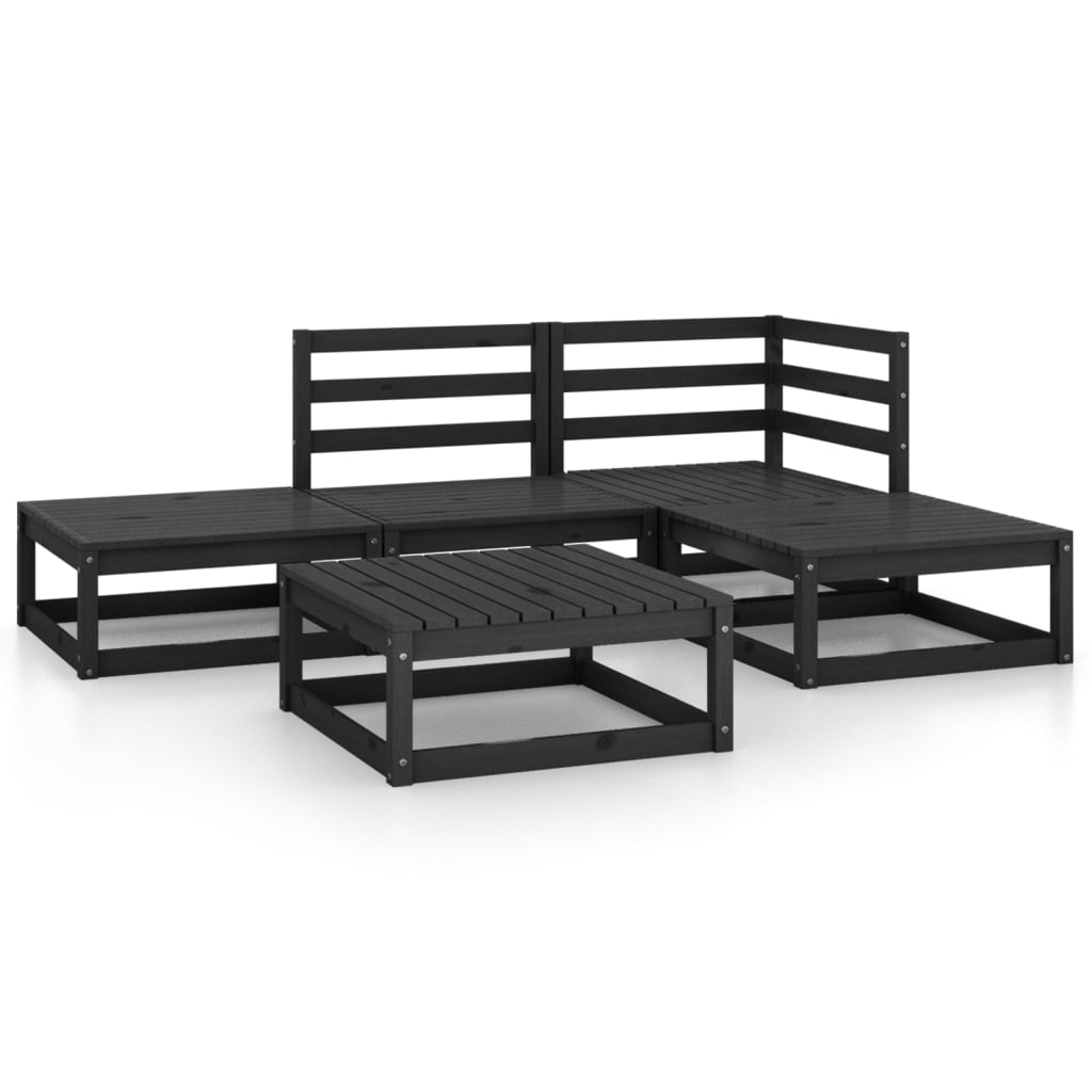 5-piece garden lounge set black solid pine