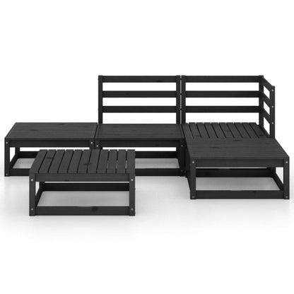 5-piece garden lounge set black solid pine