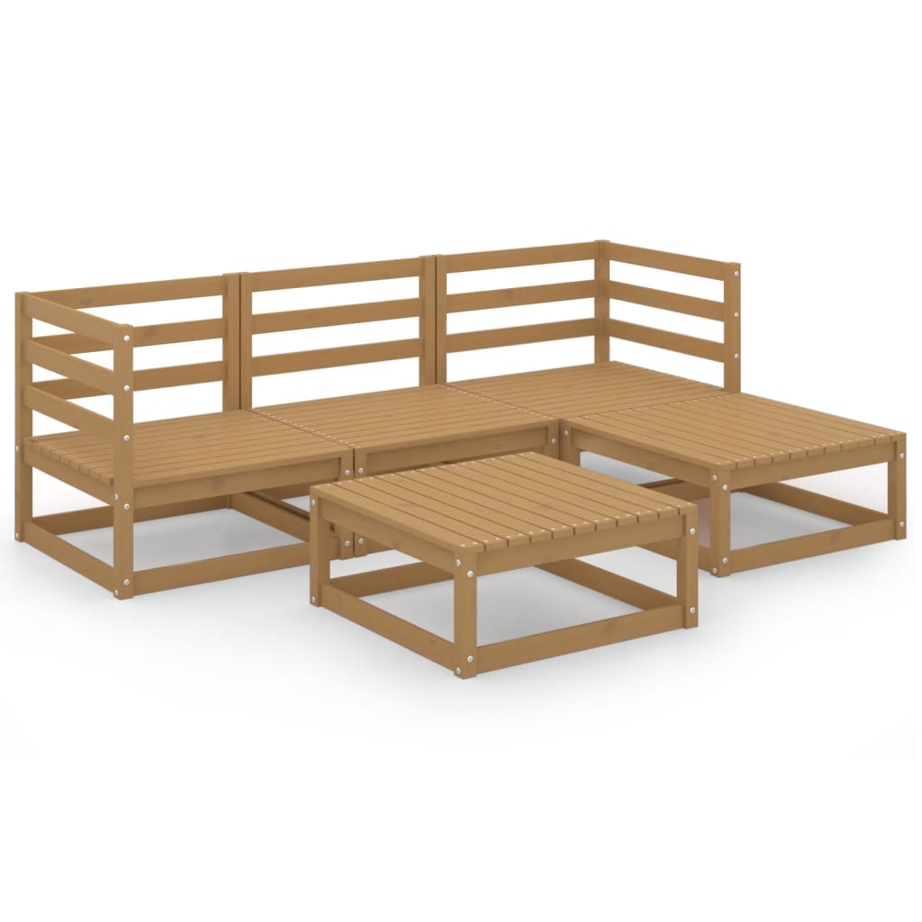 5-piece garden lounge set honey brown solid pine