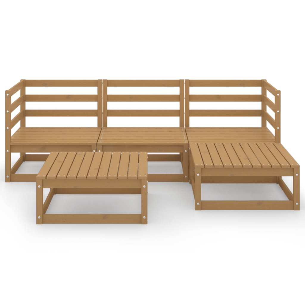 5-piece garden lounge set honey brown solid pine