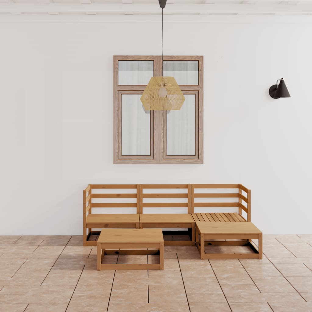 5-piece garden lounge set honey brown solid pine