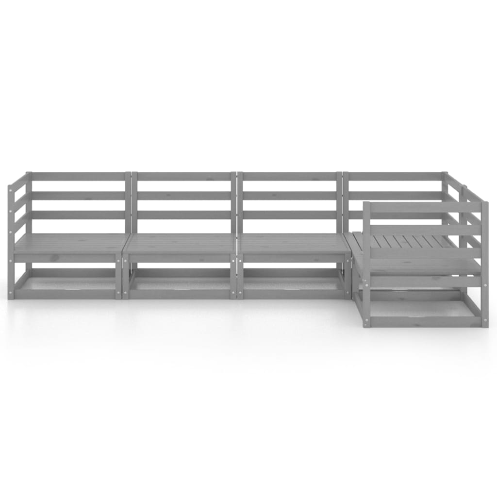 5 kom. Vrtna garnitura za sjedenje Siva puna borovina