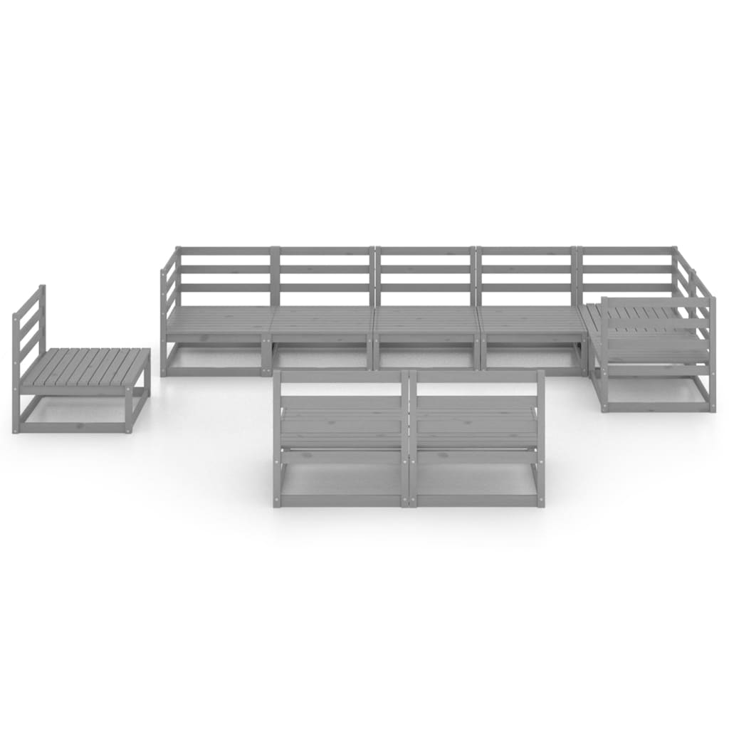 9-tlg. Garten-Lounge-Set Grau Kiefer Massivholz
