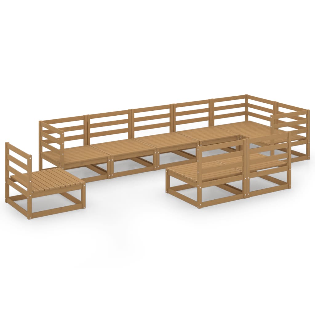 9-tlg. Garten Lounge Set Honigbraun Massivholz Kiefer