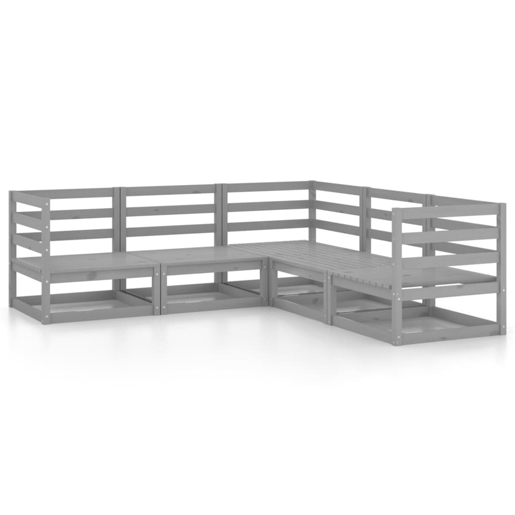 5-tlg. Garten-Lounge-Set Grau Kiefer Massivholz