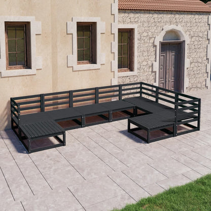 9-tlg. Garten-Lounge-Set Schwarz Massivholz Kiefer