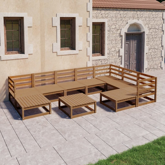 10-piece garden lounge set honey brown solid pine