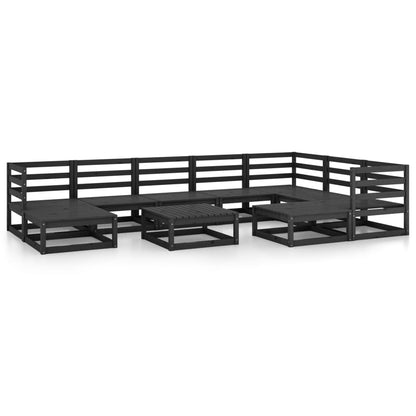 10-piece garden lounge set black solid pine
