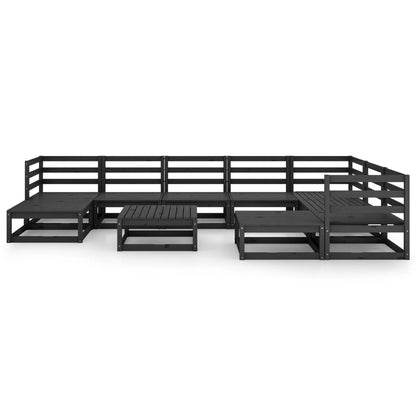 10-piece garden lounge set black solid pine