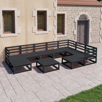 10-piece garden lounge set black solid pine