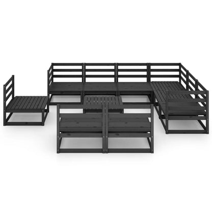 10-piece garden lounge set black solid pine