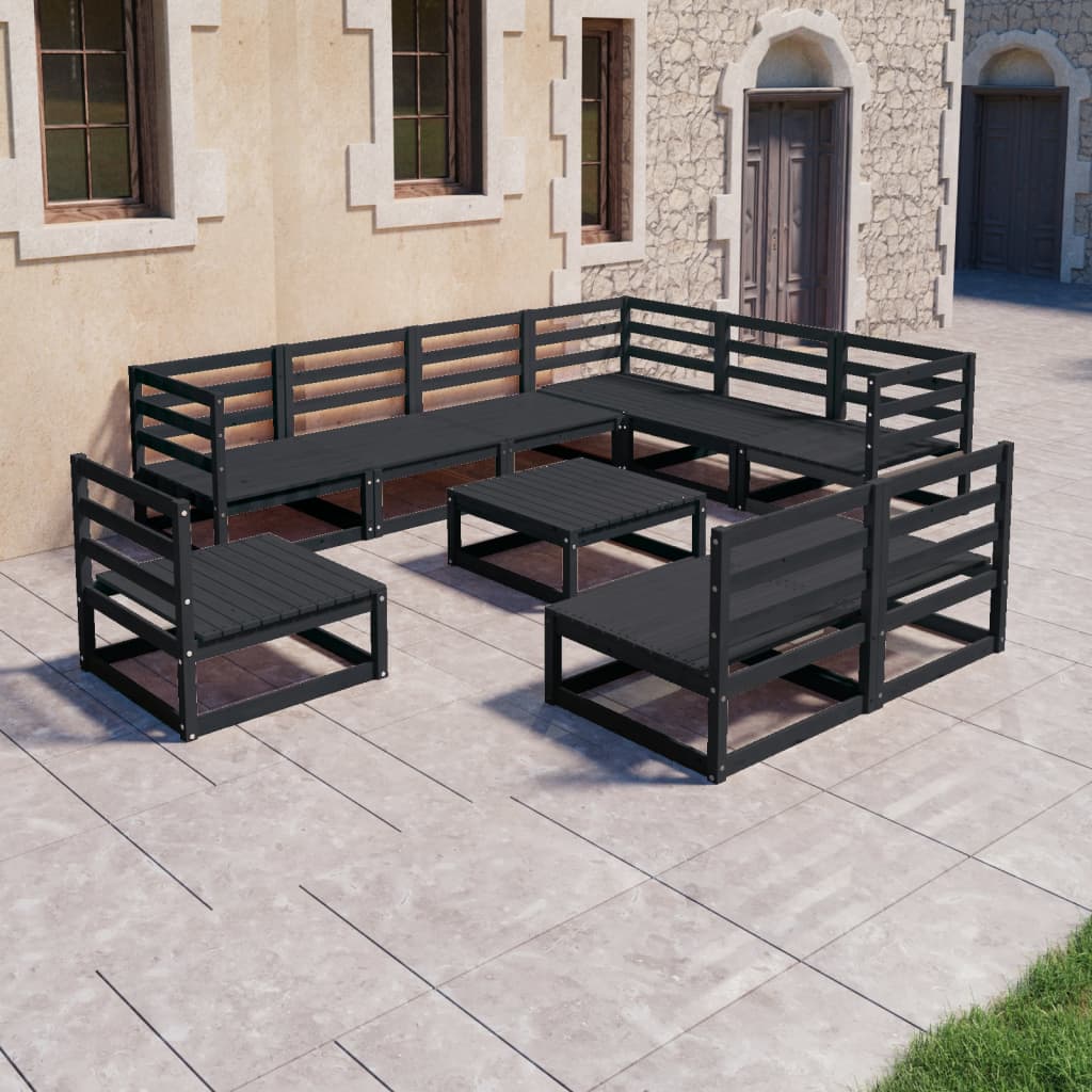 10-piece garden lounge set black solid pine