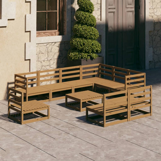 10-piece garden lounge set honey brown solid pine
