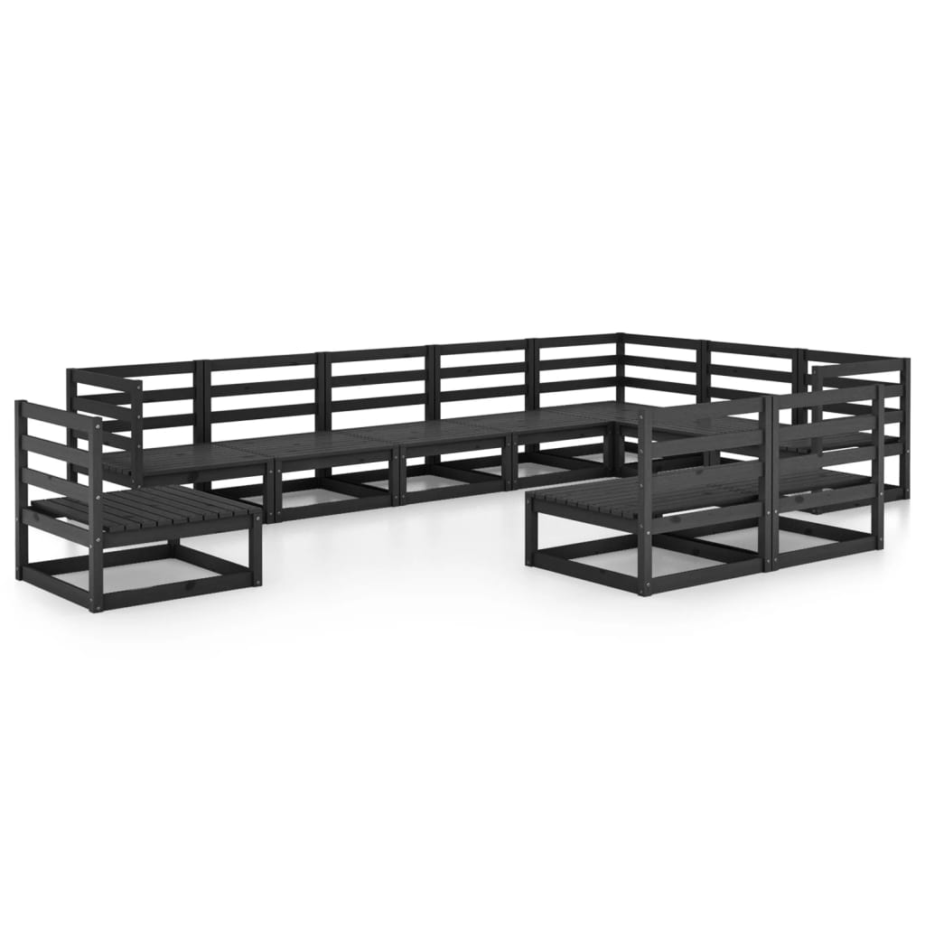 10-piece garden lounge set black solid pine