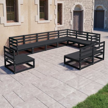10-piece garden lounge set black solid pine