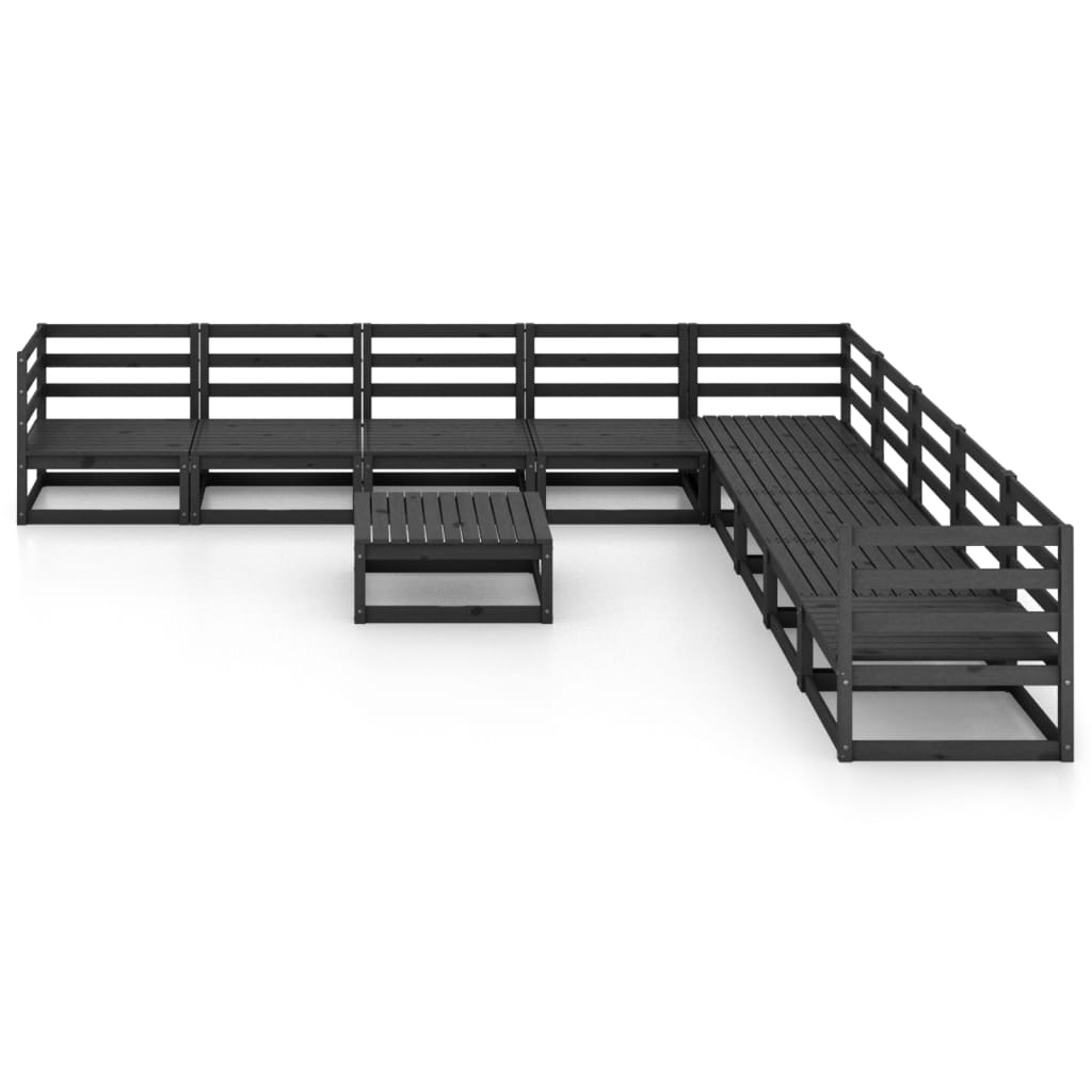 10-piece garden lounge set black solid pine