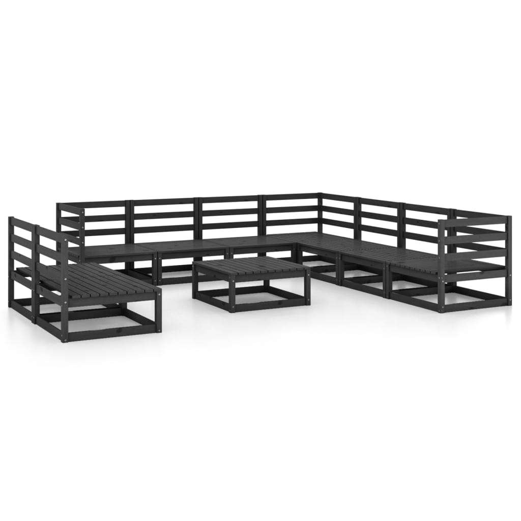 10-piece garden lounge set black solid pine