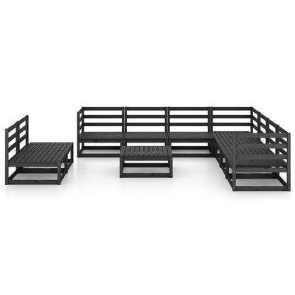 10-piece garden lounge set black solid pine
