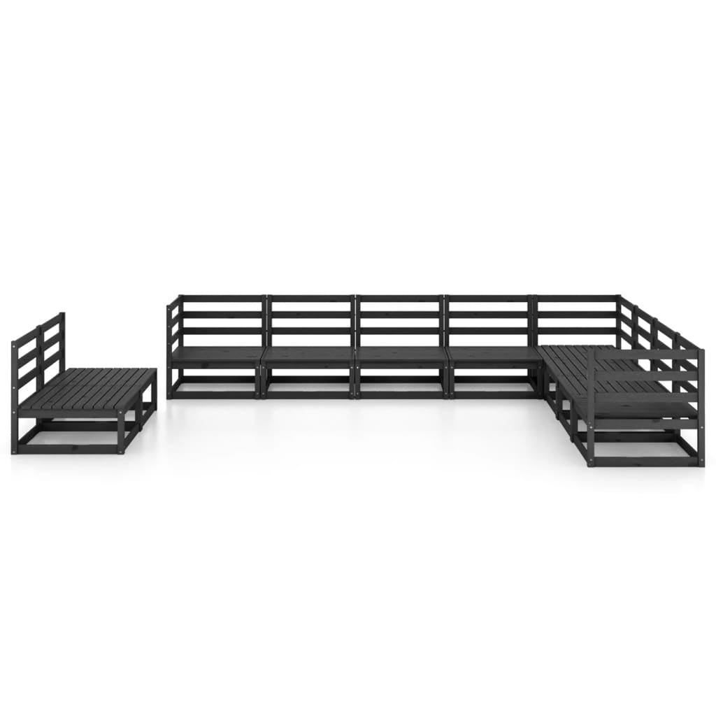10-piece garden lounge set black solid pine