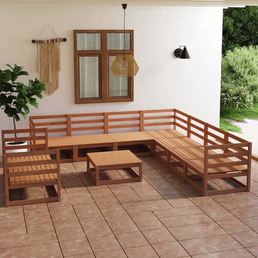 10-piece garden lounge set honey brown solid pine