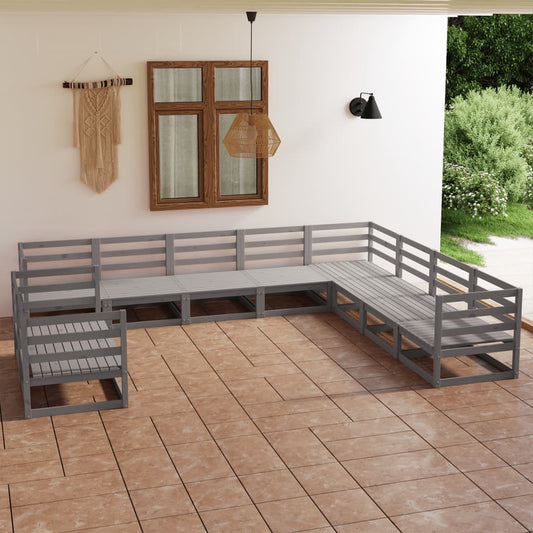 10-piece garden lounge set grey pine solid wood
