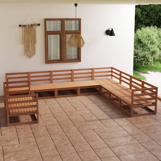 10-piece garden lounge set honey brown solid pine