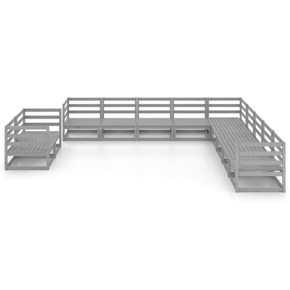 11 kom. Vrtna garnitura za sjedenje Siva puna borovina