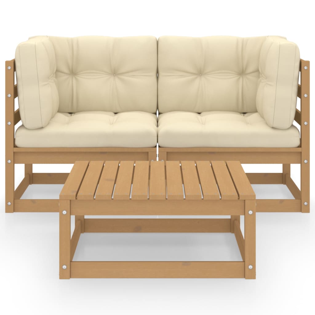 3-tlg. Garten-Lounge-Set mit Kissen Kiefer Massivholz