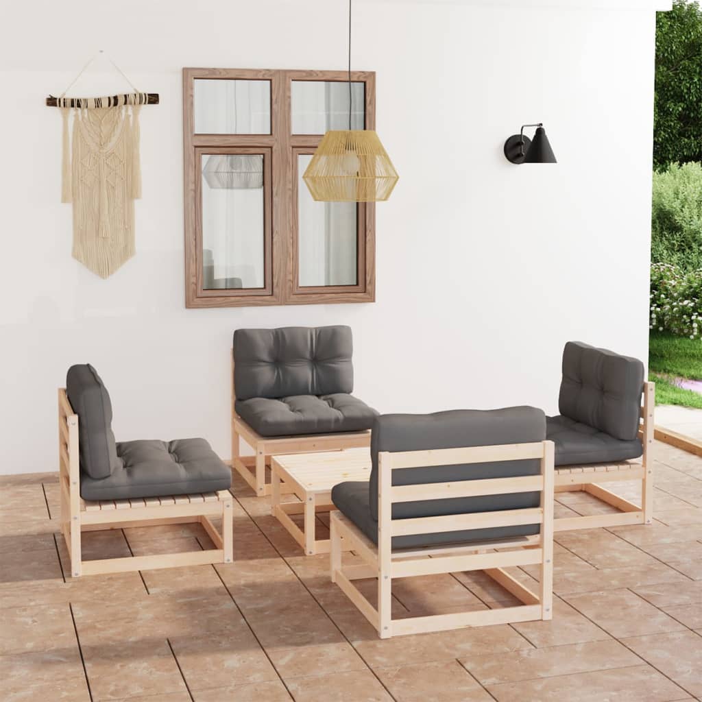 5-tlg. Garten-Lounge-Set mit Kissen Kiefer Massivholz