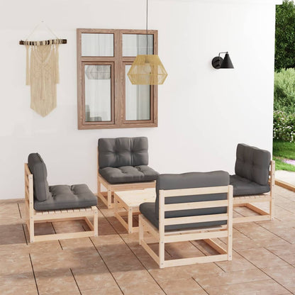 5-tlg. Garten-Lounge-Set mit Kissen Kiefer Massivholz