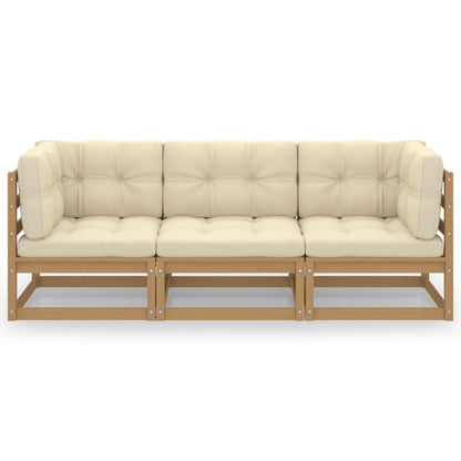 3-Sitzer-Gartensofa mit Kissen Kiefer Massivholz