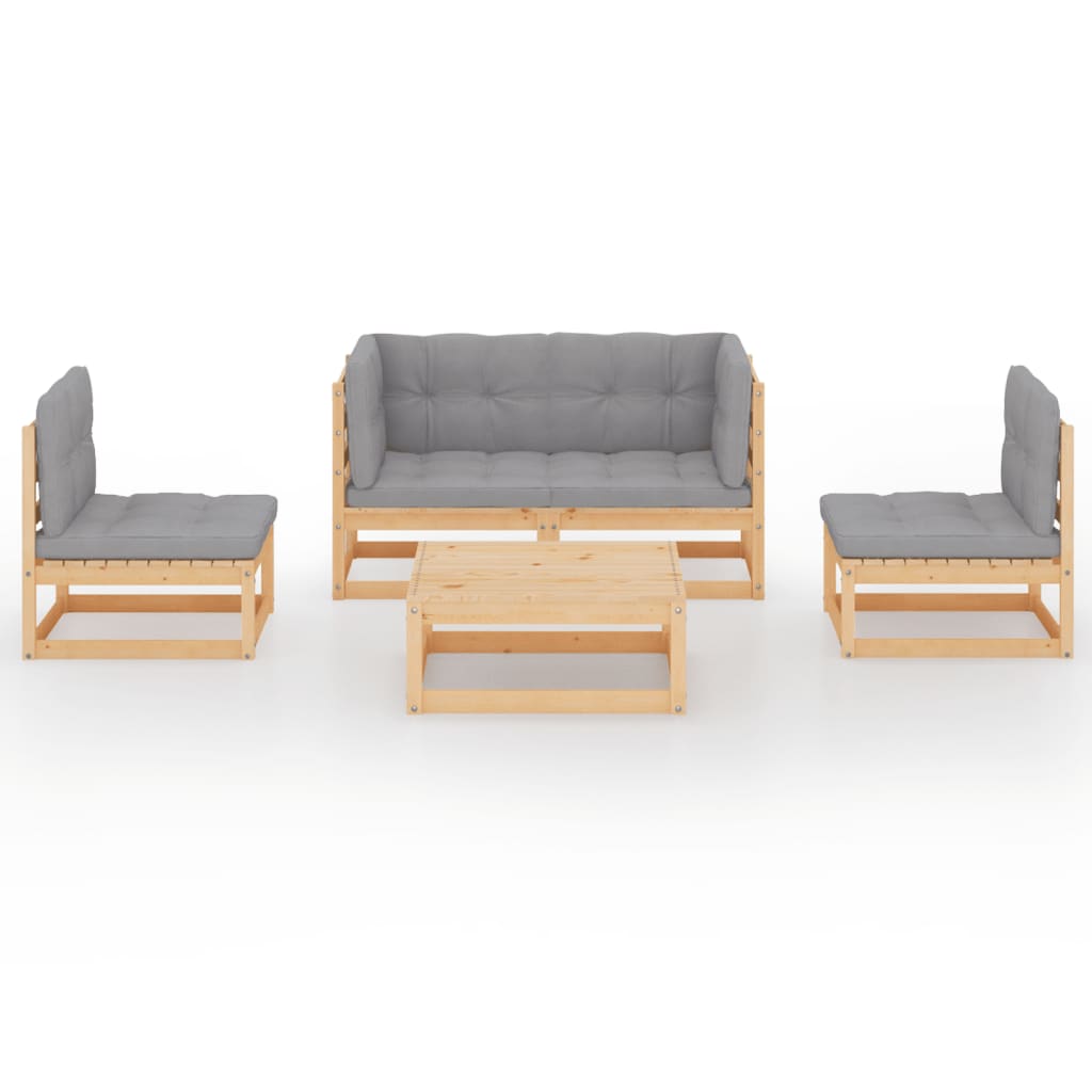 5 kom. Vrtna garnitura za sjedenje s jastucima od punog borovine