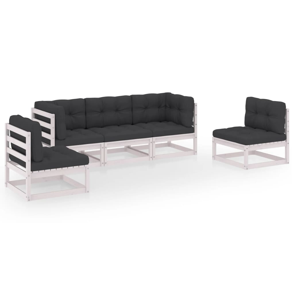 5-tlg. Garten-Lounge-Set mit Kissen Kiefer Massivholz