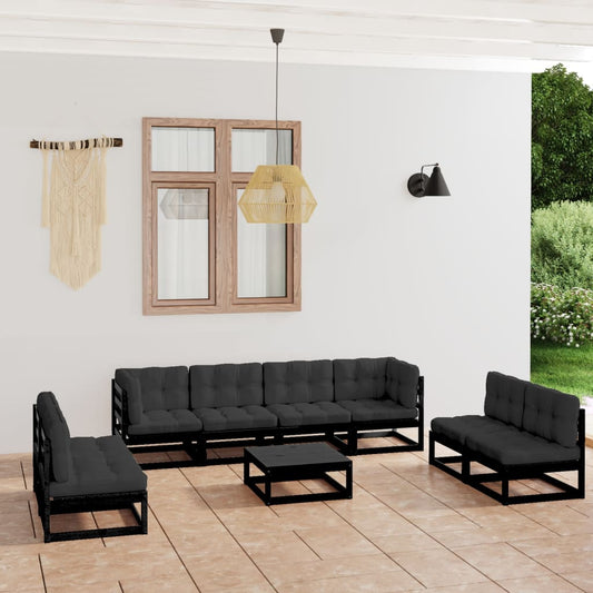 9-piece garden lounge set with cushions solid pine