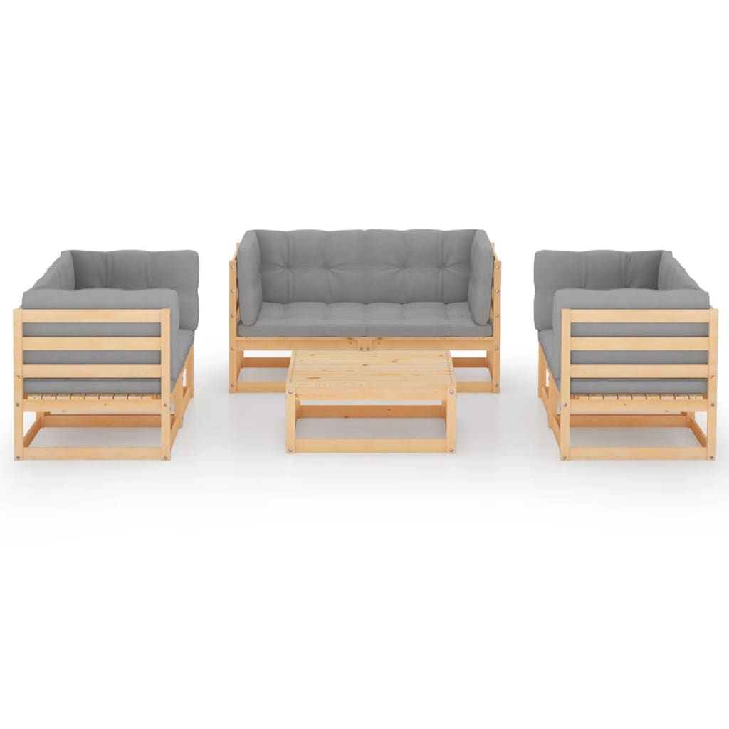 7-tlg. Garten-Lounge-Set mit Kissen Kiefer Massivholz