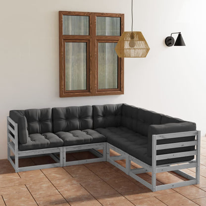 5-tlg. Garten-Lounge-Set mit Kissen Kiefer Massivholz