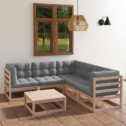 6-piece garden lounge set with cushions solid pine wood