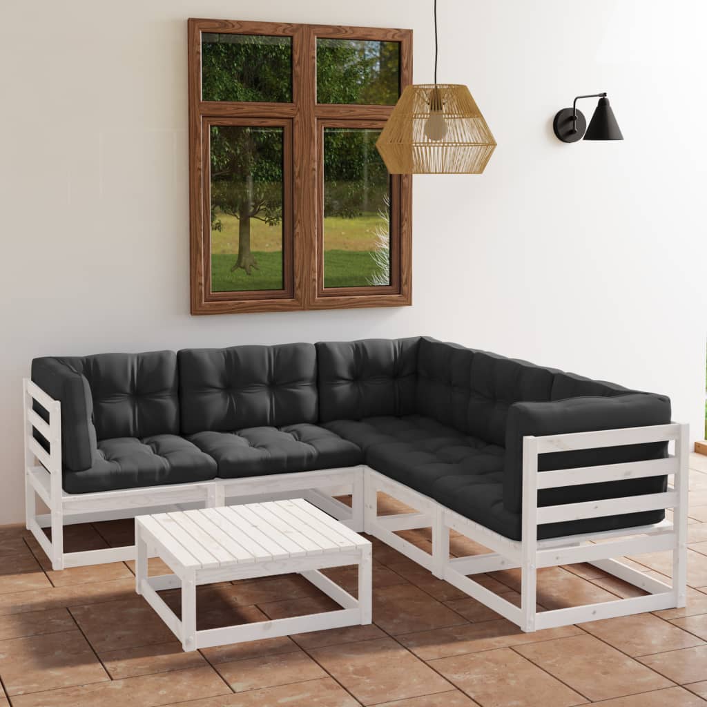 6-piece garden lounge set with cushions solid pine wood